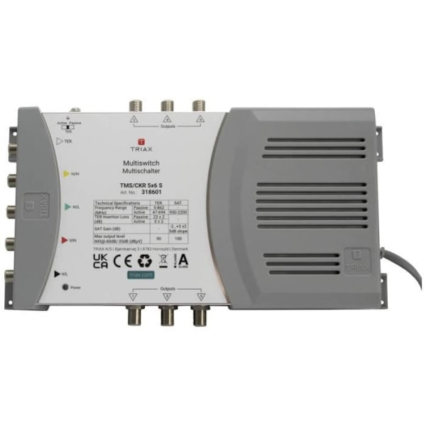 Triax TMS-CKR 5x6 S Multiswitch SAT Indgange (multiswitch): 5 (4 SAT-1 terræne) Antal abonnenter: 6