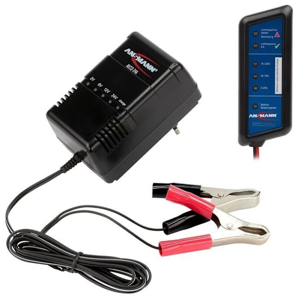 Automatisk oplader - ANSMANN - ALCS 2-24A - 2V 6V 12V 24V - Alligator clips - Batteritester