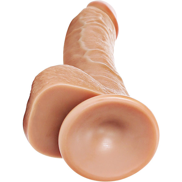 RealRock: Curved Realistic Dildo with Balls, 20.5 cm Mörk hudfärg