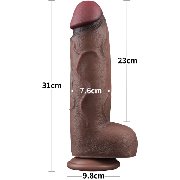 LoveToy: Dual-Layered Silicone XXL Cock, 31 cm, mörk Mörk hudfärg