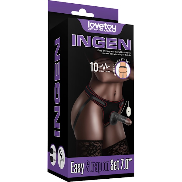 LoveToy: Vibrating Easy StrapOn Set, 18 cm Mörk hudfärg, Svart