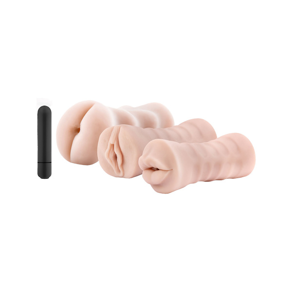 Blush: M for Men, Vibrating Stroker Sleeve Kit, 3-pack Ljus hudfärg