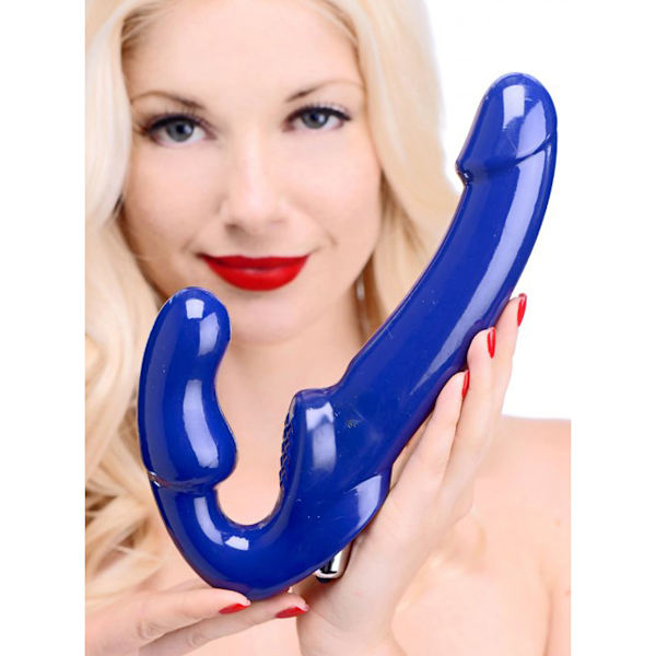 Strap U: Revolver II, Vibrating Strapless Strap On Dildo Blå