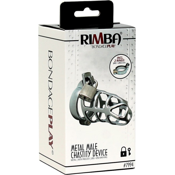 Rimba: Metal Male Chastity Device with Padlock, silver Silver