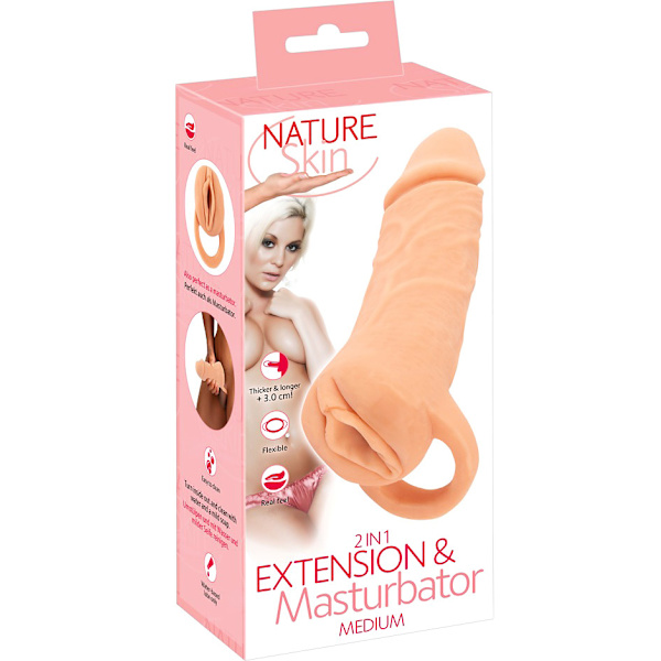 Nature Skin: 2in1 Extention + Masturbator, medium Ljus hudfärg