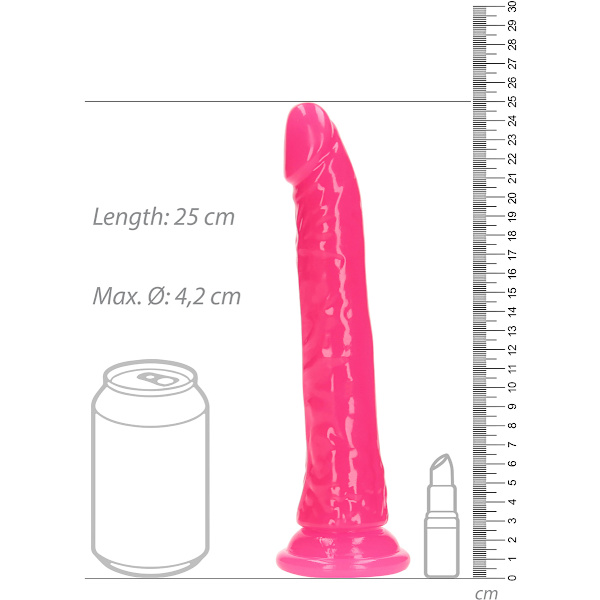 RealRock: Glow in the Dark Realistic Dildo, 22.5 cm Rosa, Självlysande