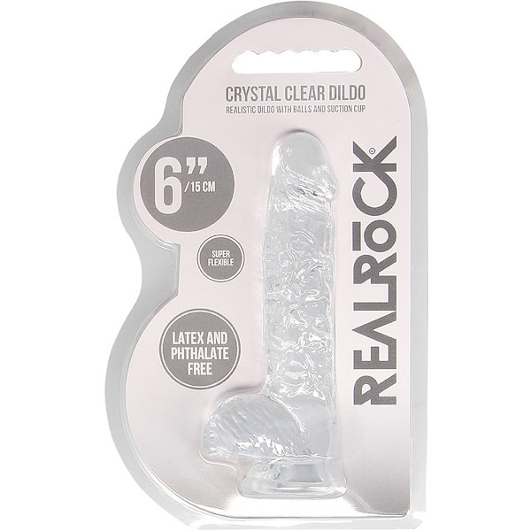 RealRock: Crystal Clear Realistic Dildo, 15 cm Transparent