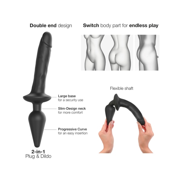 Strap-On-Me: Switch Plug-In Realistic Dildo, L Svart