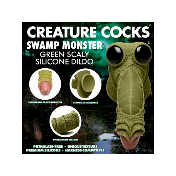 Creature Cocks: Swamp Monster, Scaly Silicone Dildo Grön