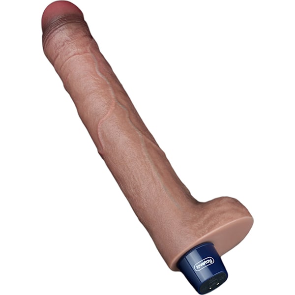 LoveToy: Real Softee, Silicone Vibrating Dildo, 26,5 cm Mörk hudfärg