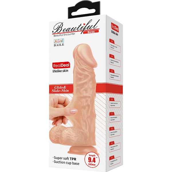 Beautiful Buraq: Glide & Slide-Skin Dildo, 24 cm Ljus hudfärg