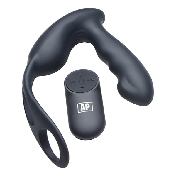 Alpha-Pro: 7X P-Strap Milker, Vibrating Prostate Plug with Rings Svart