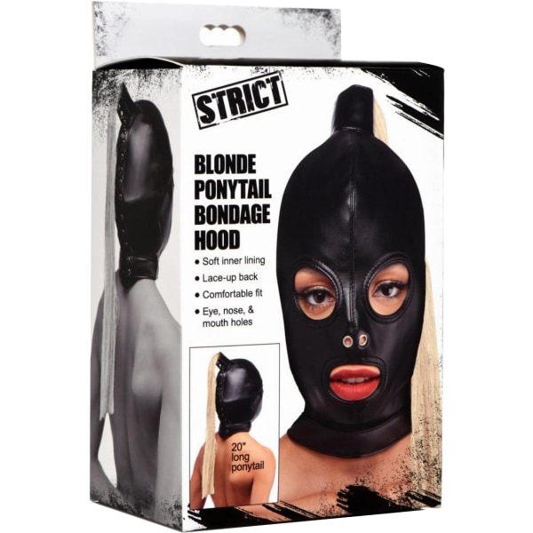 Strict: Blonde Ponytail Bondage Hood Svart