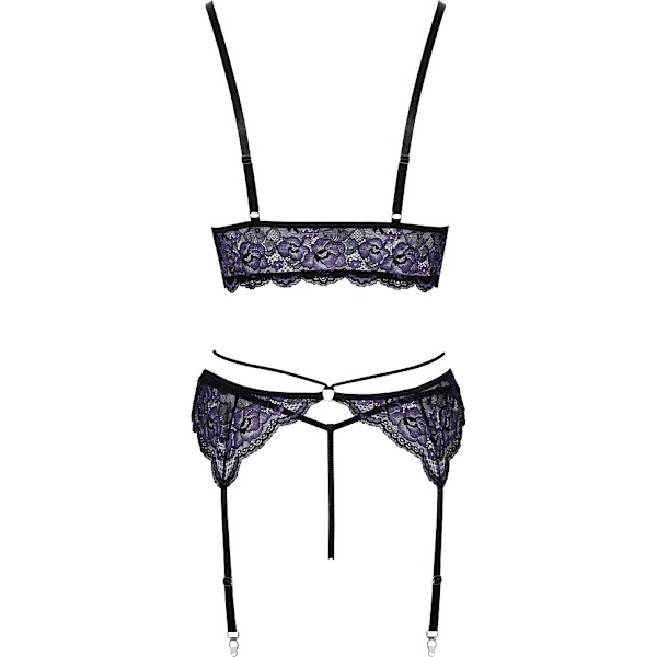 Cottelli Lingerie: Bralette, Höfthållare & String Set Lila, Svart M