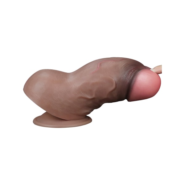 LoveToy: Dual-Layered Silicone Cock, 18 cm, mörk Mörk hudfärg