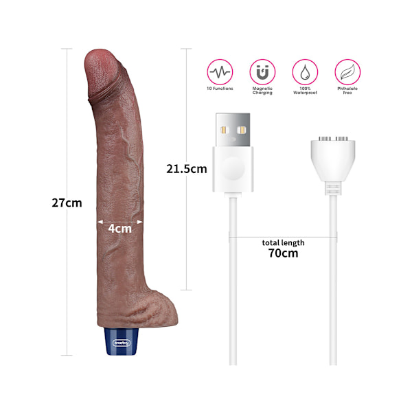LoveToy: Real Softee, Silicone Vibrating Dildo, 27 cm Mörk hudfärg