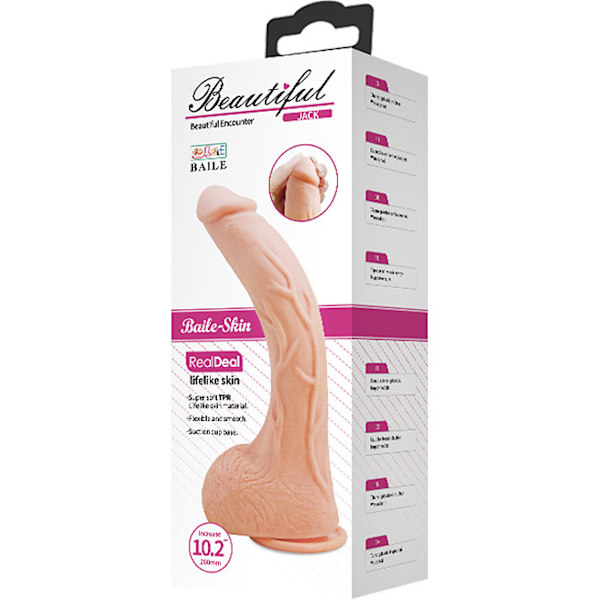 Beautiful Jack: Realistisk Dildo med Sugpropp, 27 cm Ljus hudfärg