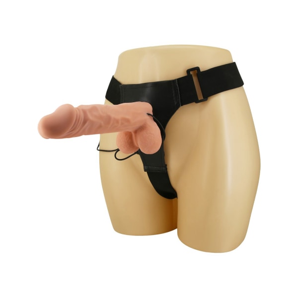 Debra: Ultra Harness with Multi-Speed Strap-On, 24 cm Ljus hudfärg, Svart