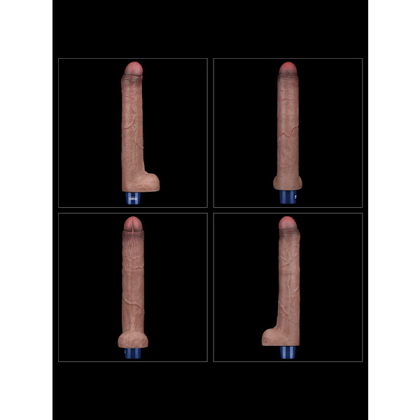 LoveToy: Real Softee, Silicone Vibrating Dildo, 26,5 cm Mörk hudfärg
