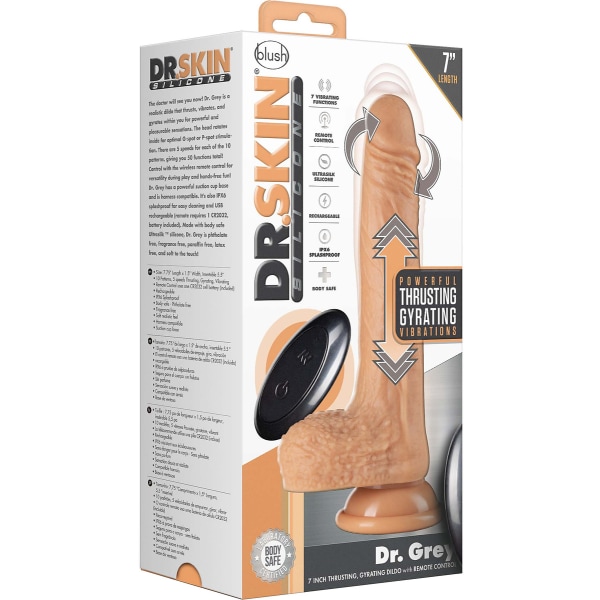 Dr. Skin Silicone: Dr. Grey Thrusting & Gyrating Dildo, 20 cm Ljus hudfärg