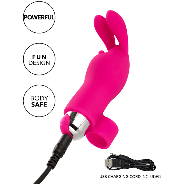 California Exotic: Intimate Play, Rechargeable Finger Bunny Rosa, Silver