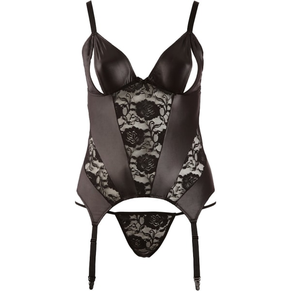 Cottelli Curves: Cami Body med strumphållare + string Svart 4XL