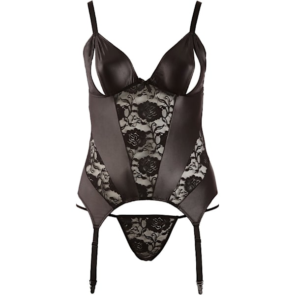 Cottelli Curves: Cami Body med strumphållare + string Svart XL