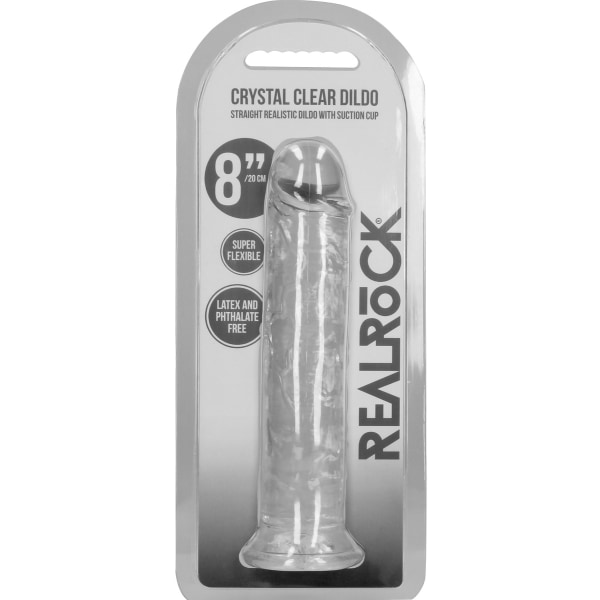 RealRock: Kristallklar rak realistisk dildo, 20 cm Transparent