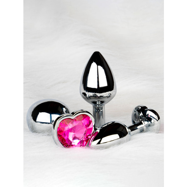 Ouch!: Heart Gem Metal Butt Plug, large Rosa, Silver