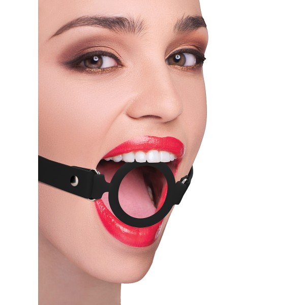 Ouch!: Silicone Ring Gag with Leather Straps Svart