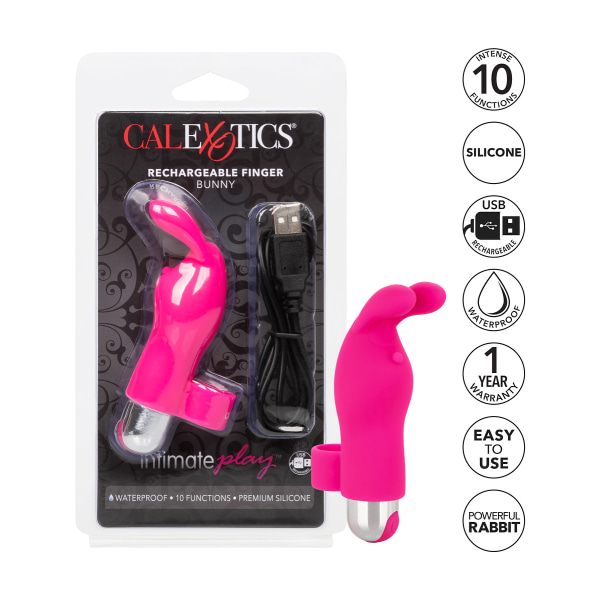 California Exotic: Intimate Play, Rechargeable Finger Bunny Rosa, Silver