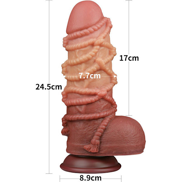 LoveToy: Dual-layered Silicone Cock with Rope, 24.5 cm Ljus hudfärg, Mörk hudfärg