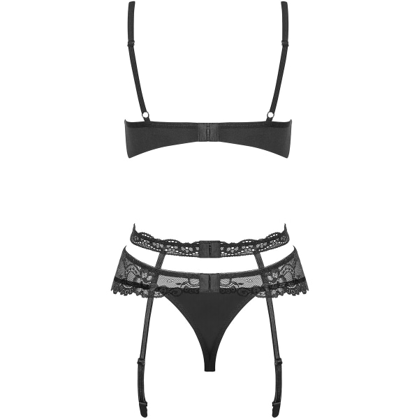 Obsessive: Heartina, Bøjle-BH, Strømpebånd, Thong, sort Svart L/XL