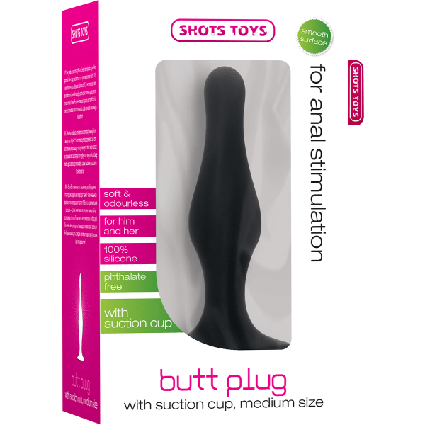 Shots Toys: Butt Plug with Suction Cup, medium, black Svart