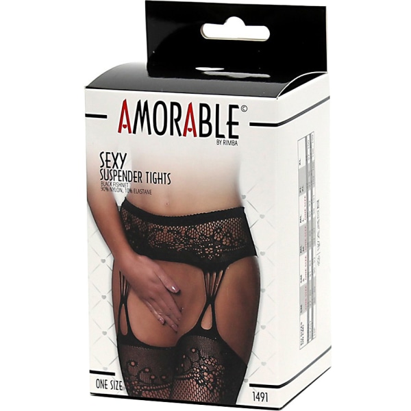 Amorable by Rimba: Suspender Tights, One Size Svart one size