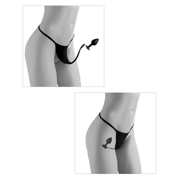 Hookup Panties: Crotchless Secret Gem med Plug, sort Svart XL/XXL