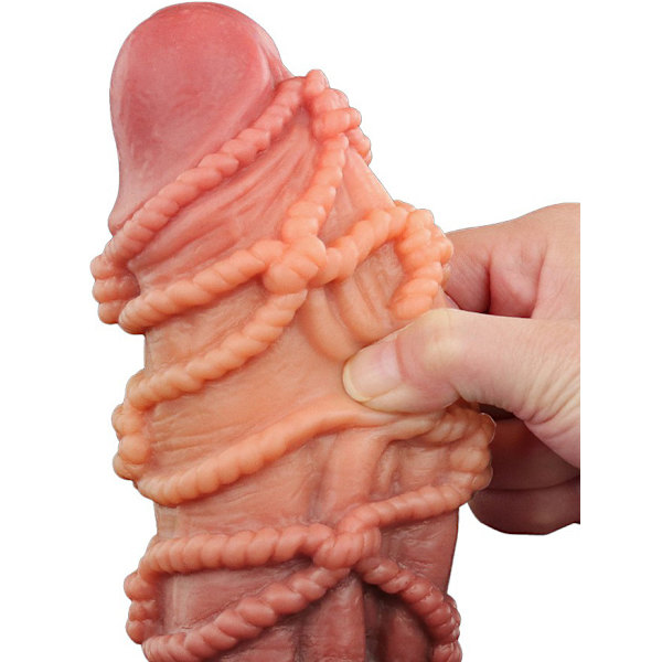 LoveToy: Dual-layered Silicone Cock with Rope, 24 cm Ljus hudfärg, Mörk hudfärg