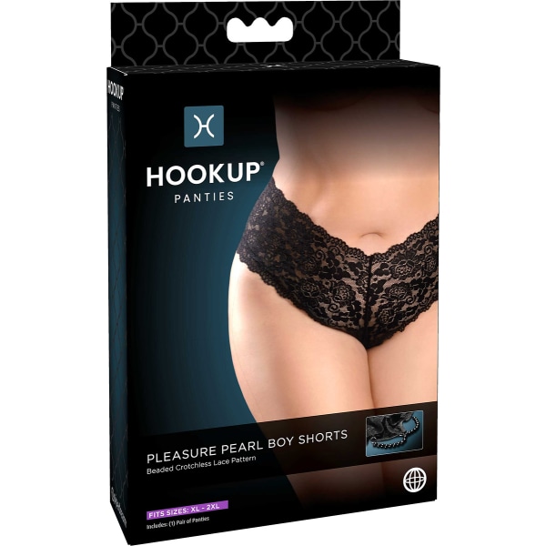 Hookup Panties: Pleasure Pearls Boy Shorts, XL/XXL Svart XL/XXL