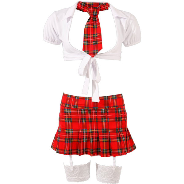 Cottelli Costumes: Schoolgirl Costume Set, XL Röd, Vit XL