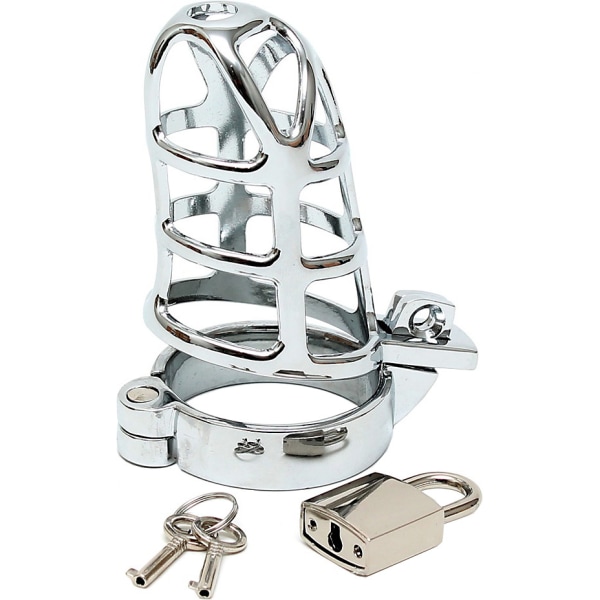 Rimba: Metal Male Chastity Device with Padlock, silver Silver