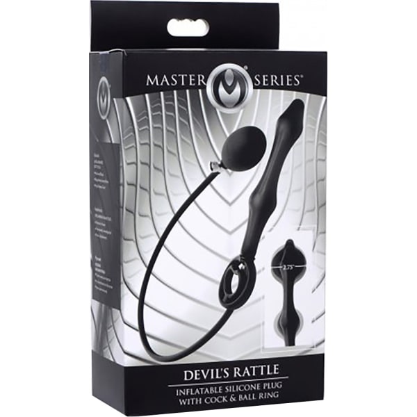 Master Series: Devil's Rattle, Inflatable Plug with Cock & Ba... Svart