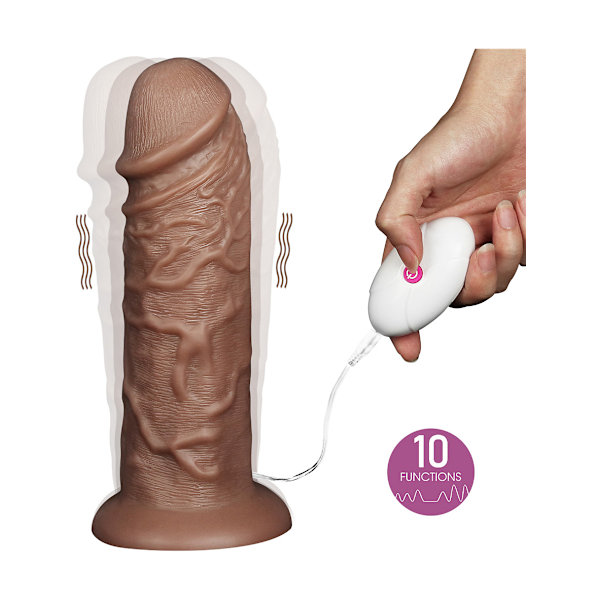 LoveToy: King-Sized Realistic Chubby Vibrating Dildo, 25 cm Mörk hudfärg