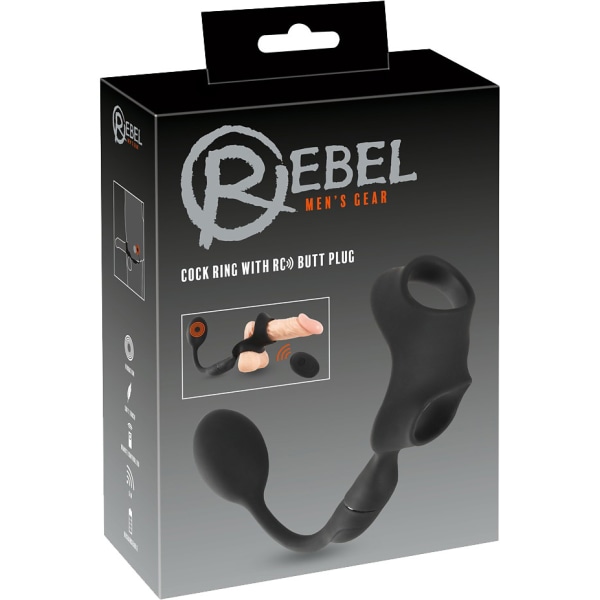 Rebel: Cock Ring with RC Butt Plug Svart