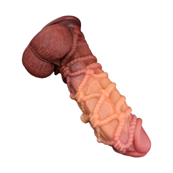 LoveToy: Dual-Layered Silicone Cock with Rope, 27 cm Ljus hudfärg, Mörk hudfärg
