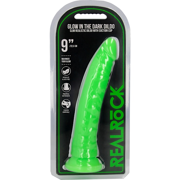 RealRock: Glow in the Dark Realistic Dildo, 22.5 cm Grön, Självlysande