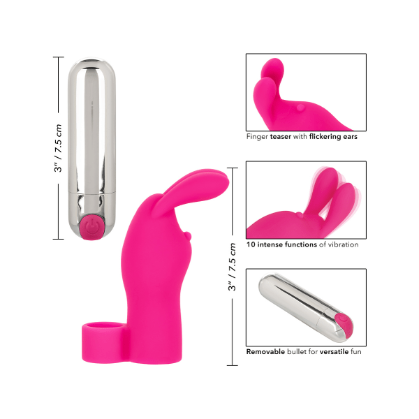 California Exotic: Intimate Play, Rechargeable Finger Bunny Rosa, Silver
