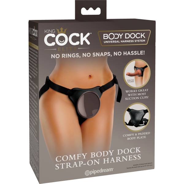 King Cock Elite: Comfy Body Dock Strap-On Harness Svart
