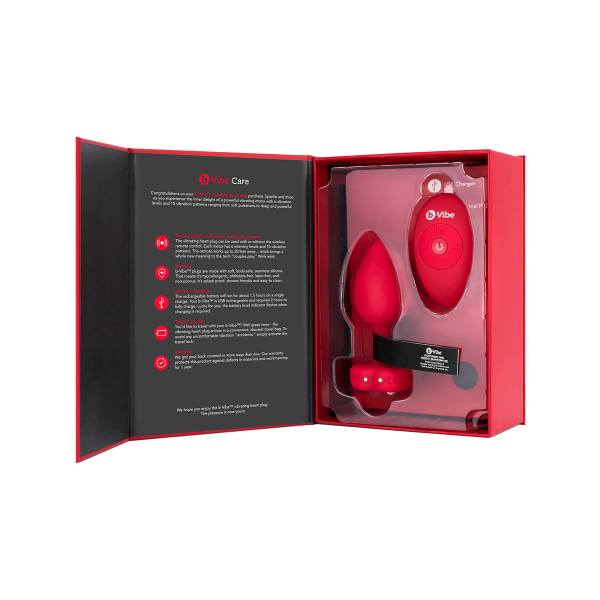 B-Vibe: Vibrating Heart, Remote Control Plug Röd