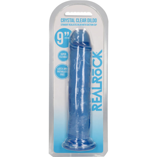 RealRock: Crystal Clear Straight Realistic Dildo, 23 cm Blå