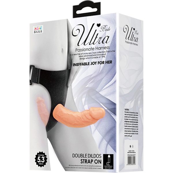 Baile: Ultra Harness with Double Dildos Strap-On Ljus hudfärg, Svart